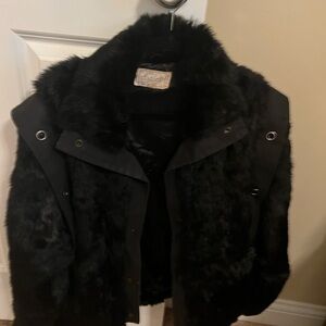 Vintage Black Rabbit Fur Bomber Jacket